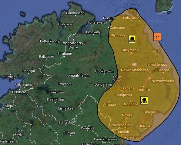 Amber warning of Heavy Rain.  Issued for parts of NI. tinyurl.com/lp4wsn5