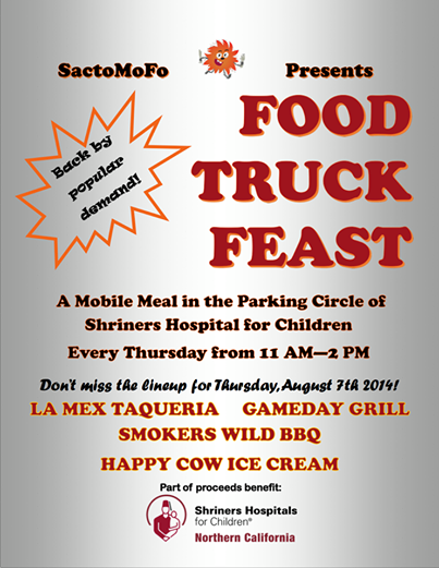 TODAY: <a href="/SactoMoFo/">SactoMoFo</a> Food Truck Feast w/ <a href="/GamedayGrill/">Gameday Grill</a> <a href="/HappyCowMobile/">Happy Cow Ice Cream</a> <a href="/LaMexTaqueria/">La Mex Taqueria</a> &amp; <a href="/SmokersWildBBQ/">Smokers Wild</a>! 11am-2pm