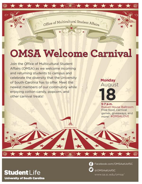 Welcome #homeatcarolina #USC18 #UofSC18 on 8/18 at 5pm for free food and free games! #uofsc