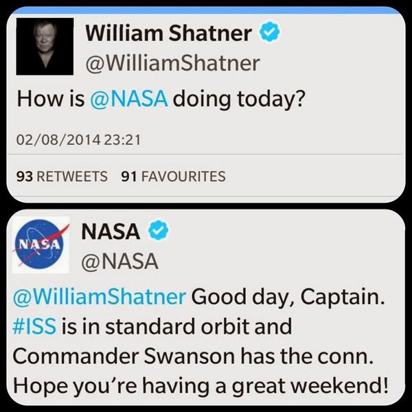 #StarTrek is Real! Even <a href="/NASA/">NASA</a> calls <a href="/WilliamShatner/">William Shatner</a> "Captain"! lol