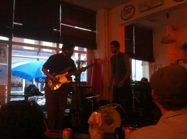 Sam Kirk brought a friend with him. Injured Birds soundcheck ing right now. Sounds ruddy gooood. <a href="/InjuredBirds/">Injured Birds</a>