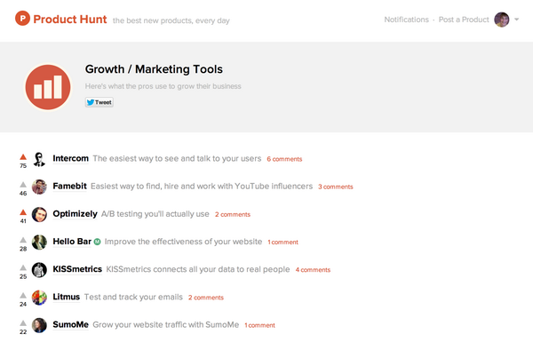 Marketing tools recommeded by <a href="/hunterwalk/">👨🏻‍💻☕️</a>, <a href="/ikirigin/">Ivan Kirigin</a>, <a href="/daniellemorrill/">Danielle Morrill</a>, <a href="/noahkagan/">Noah Kagan</a>, &amp; others: producthunt.com/e/growth-marke…
