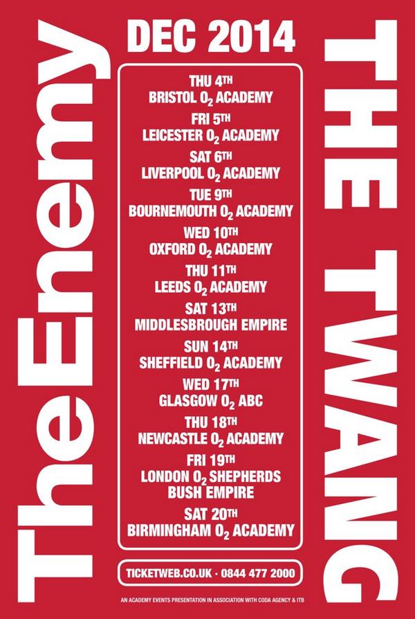 Tickets for our Dec tour with <a href="/theenemyband/">TheEnemy</a> go on general sale tomorrow at 9:00am. It's on!! X
bit.ly/1u0CEef