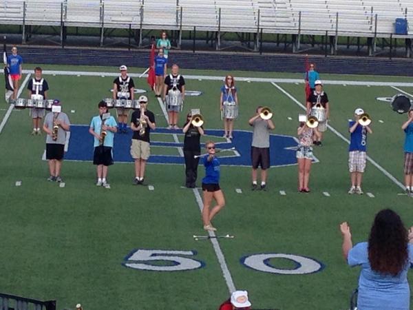 WeAreBrandon_'s tweet photo. BHS Marching Band 2014, during their full run-through tonight! Awesome job! http://t.co/o6pJdSo4s0