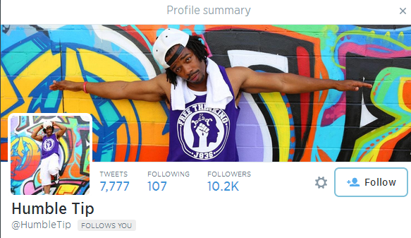 NeOnNoVaSCoTiAn's tweet photo. S/O @HumbleTip, I am humbled to be number 107 of the people he follows on this twitter flow f'real. #godconnect http://t.co/B031nPfl7F