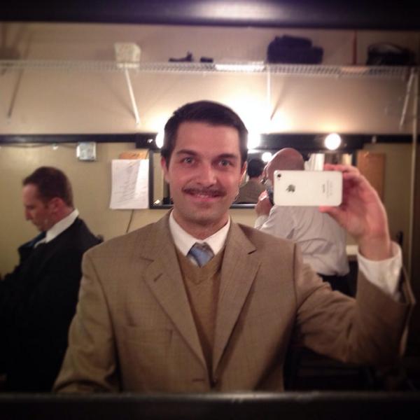 NateFreeman's tweet photo. Back stage at intermission of preview #2 of The 39 Steps. @TsuTsuUnlimited http://t.co/aV70RuVhj6