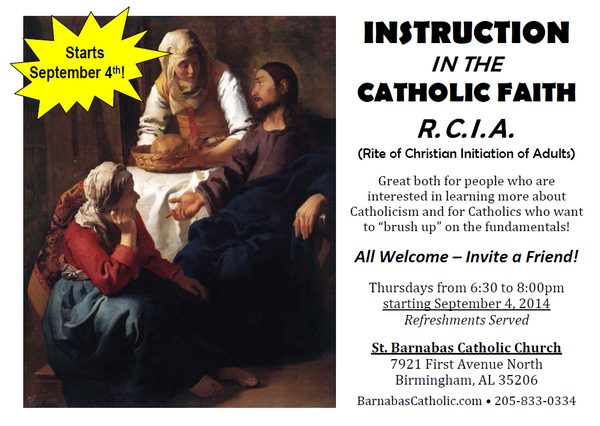 barnabascath's tweet photo. Please retweet: RCIA STARTING SOON AT ST. BARNABAS! Invite your non-Catholic spouse, friends, Protestant co-workers! http://t.co/gbE2GyBjOY