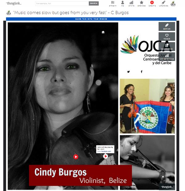 ViveOJCA's tweet image. Read about Cindy Priscilla Burgos through our #InteractiveImage! thinglink.com/scene/55417047… | #OJCA2014  #Belize #Violin