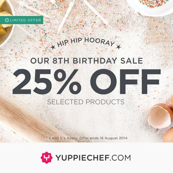 yuppiechef's tweet photo. Add something from our Birthday Shop to your cart and use the voucher code HOORAY for 25% off http://t.co/36cZP3egQf http://t.co/D9xqSoa68K