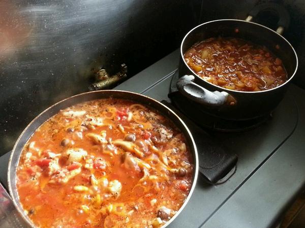 devilmesi's tweet photo. 男らしさアピール大作戦につき、お料理の写メは載せぬ！ 今日は野菜たっぷり具だくさんカレーと鶏肉のトマト煮込みを作ったが、写メは絶対…、おっと手が滑ったあ！ https://t.co/fwbY9jaegE