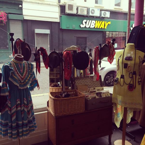 Our washing line is currently filled with lots of lovely hats, silk scarfs and bow ties. #Oxfam #boldstreet  #vintage