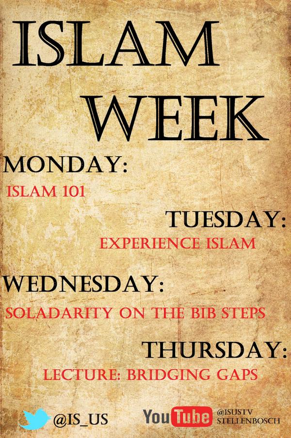 Schedule for #IslamWeek14 <a href="/VicMeyrCluster/">VicMeyr Cluster</a> <a href="/victoriacluster/">Victoria Cluster</a> <a href="/Rubix_Cluster/">Rubix Cluster</a> @ValidusKluster <a href="/amaMaties/">amaMaties Cluster</a> #BuildingBridges