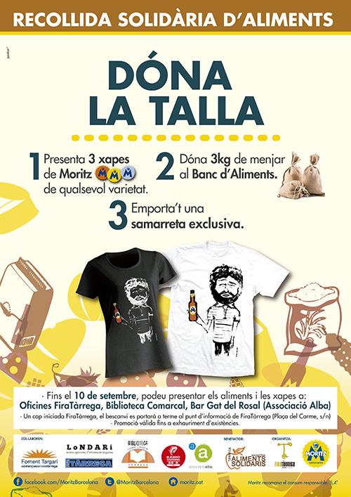 firatarrega's tweet photo. Recorda #DónalaTalla! 3 xapes @MoritzBarcelona + 3kg d'aliments pel @MAStarrega = Samarreta exclusiva #FiraTàrrega! http://t.co/6Qtog9deTb