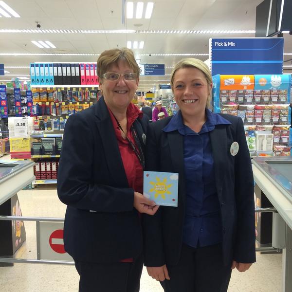 gemz1304's tweet photo. @CerysRickwood @clivetesco @headcaseymike  Barbara getting a values award for having an excellent Customer Comment! X http://t.co/FBaChoLk6r