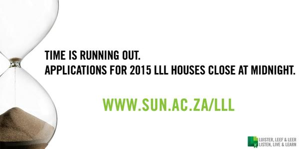 12 hours 2 go before #LLL2015 applications close! sun.ac.za/LLL <a href="/VicMeyrCluster/">VicMeyr Cluster</a> <a href="/amaMaties/">amaMaties Cluster</a> <a href="/Rubix_Cluster/">Rubix Cluster</a>