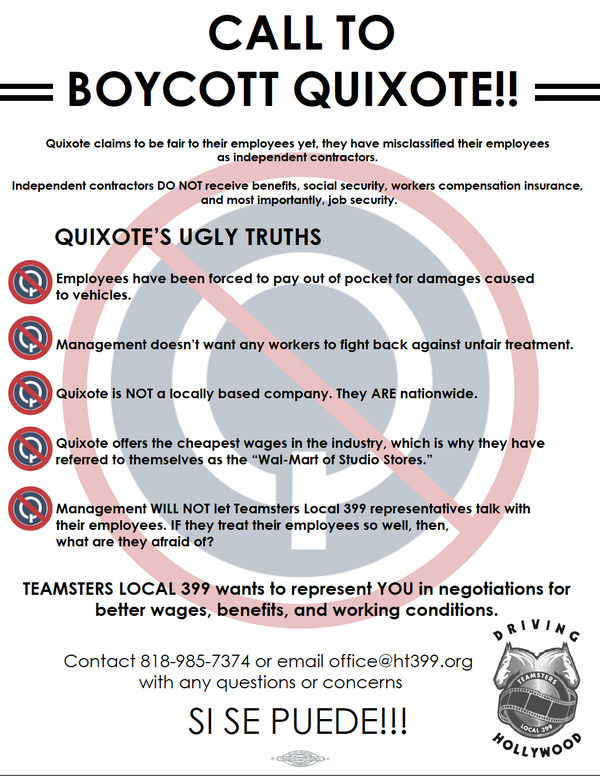 Teamsters_399's tweet image. The Ugly Truth! Why we MUST boycott @QuixoteStudios &amp;amp; Movie Movers! Learn more here: ht399.org/organize.asp #local399