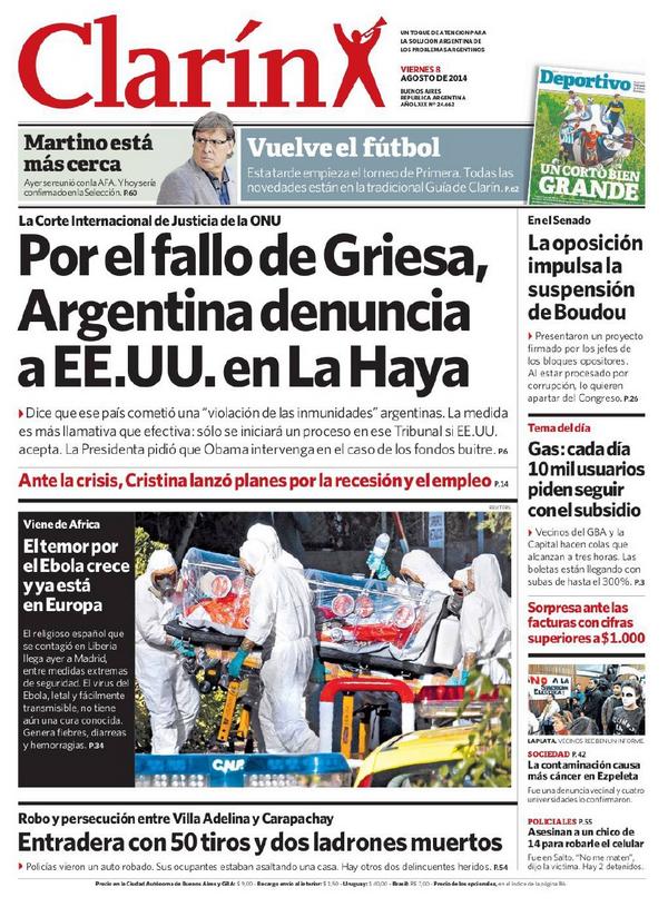 Infomedia24hrs's tweet photo. #DIARIOS #ARGENTINA #CLARIN 8 de Agosto 2014 PDF #Directo aqui http://t.co/kz6EZcYC2C - #NecesitoYa #Tapa http://t.co/ZuIaMH1mKI