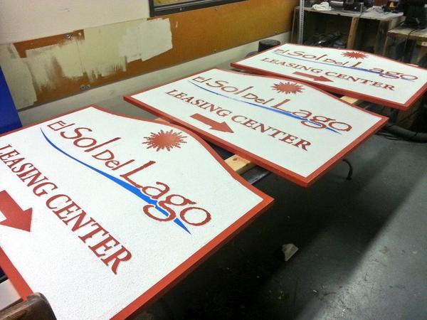 Hand painted #signfoam #apartment #signs for El Sol Del Lago, first accent coats are finished!