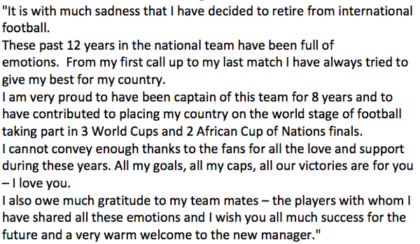 Tangerine_Media's tweet photo. Didier Drogba to Retire from Ivory Coast National Team...#DidierDrogba #Chelsea http://t.co/9N1sp1FMKG