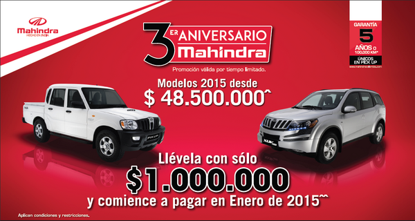 MahindraCol's tweet photo. Ahora si podrás estrenar tu Mahindra, en este 3er Aniversario. Precios Increibles... @estrenaauto http://t.co/6W0fHodxnh