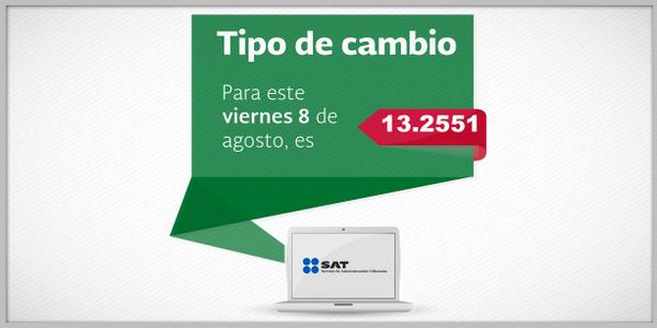 SATMX's tweet photo. Para este viernes 8 de agosto, el #TipoDeCambio es 13.2551 http://t.co/iOXm4QjbVr http://t.co/fErl1Wfhtm