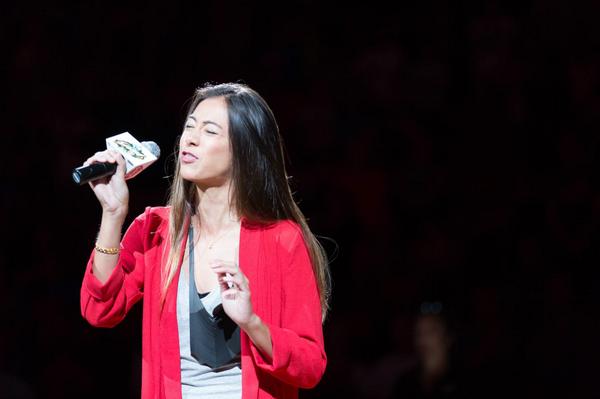 THELUXLA's tweet photo. SPOTTED: LUXLA “@3ptproductions: PHOTO:@wongweezy performing the National Anthem at last night's @seattlestorm game. http://t.co/jp6WExITbt”