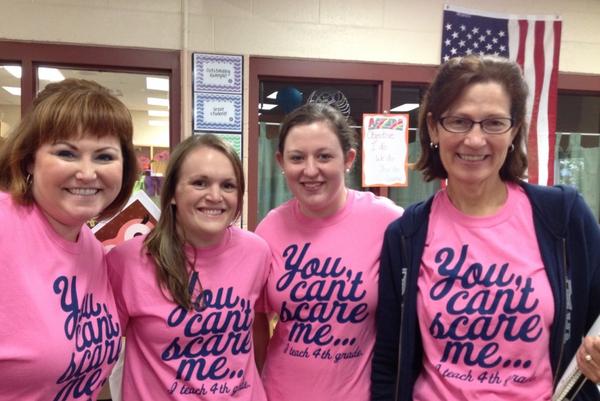 SurvivalDesign's tweet photo. "You can't scare me…I teach 4th grade." Love the new T-shirts! #DFL All Hands on Deck mtg. http://t.co/XpFsXfCBQ2