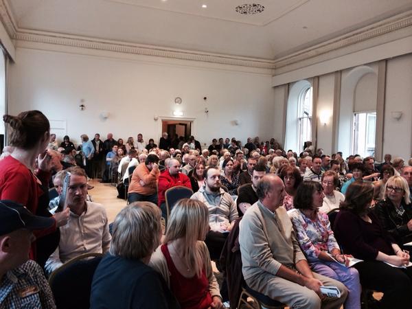 NicolaSturgeon's tweet photo. The hall is pretty full and folk still queuing outside #gourock #indyref http://t.co/8Hx1YQikUb