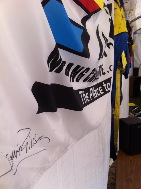 tourdeRA's tweet photo. Jamie Allison of @FordRacing signed the #frmc flag in the auction. He was instrumental in creating Mustang Challenge http://t.co/LA6h1w8SVu