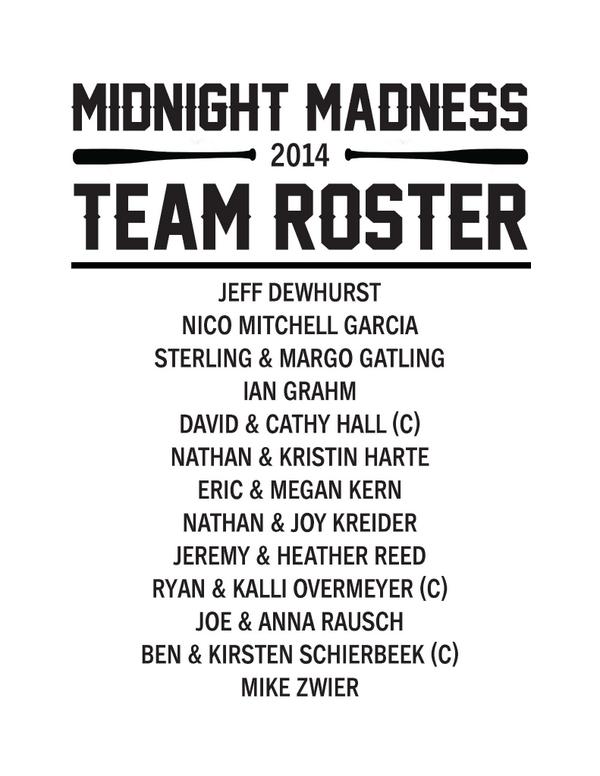 BushTeamMidMad's tweet photo. Updated Roster.  Again, congrats to all the qualifiers. Going to be an amazing fun night! http://t.co/IcrsJYx51I