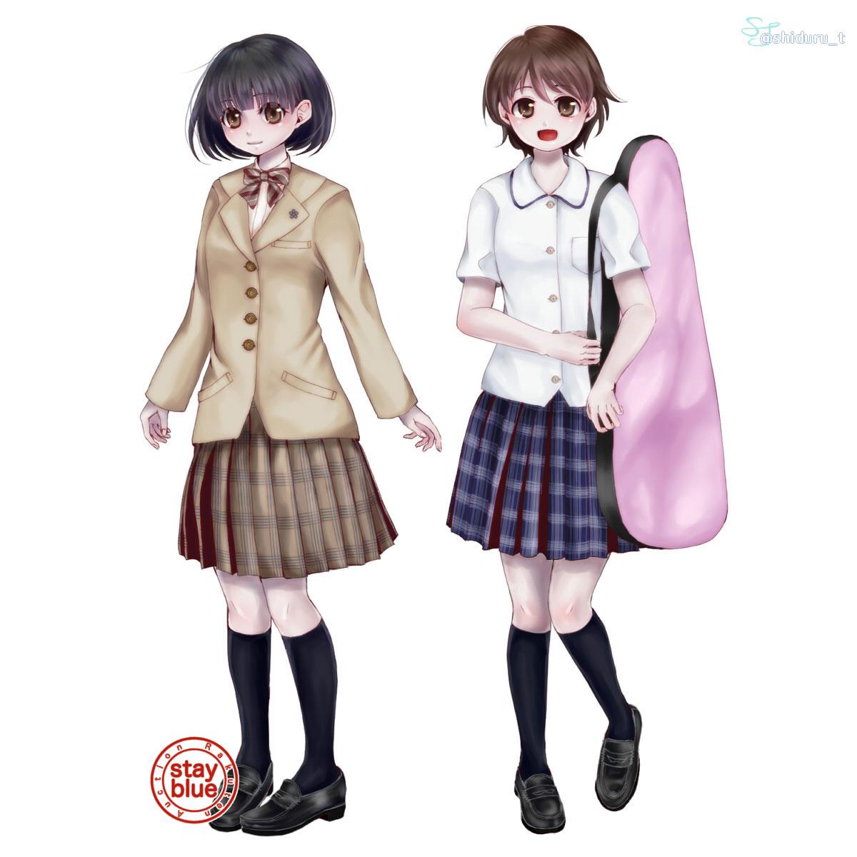 Stayblue 学校制服図鑑 千葉萌陽高校の制服イラスト 千葉県香取市の私立女子校です キャメル色のブレザーはボタンが4つもある丈長なデザインです イラストの夏服は盛夏服 他に半袖シャツに青リボンの夏服も存在します Http T Co Qrrza5shbh