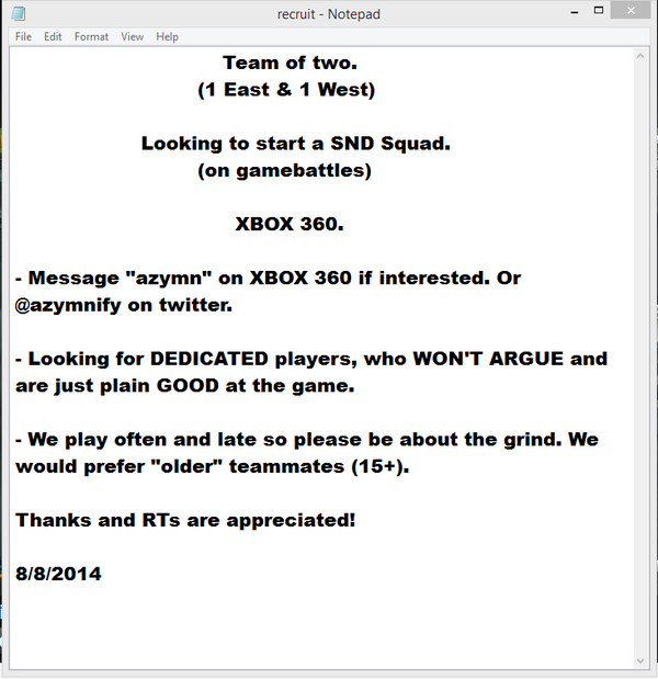 azymnify's tweet photo. @GamerRTs_ @CoDGhostsScrims @ShawnAbner @Gamer_RTweets @CoD_RTs @DraGzRetweets @KingBabyKong http://t.co/K6OeUY02XK