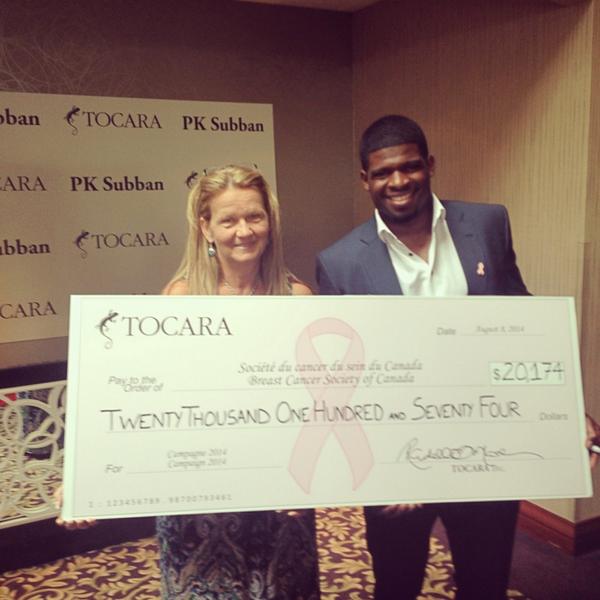 PKSubban1's tweet photo. .Happy to donate 22,000$&amp;100% of my royalties tothe BreastCancerSocietyofCanada @bcsctweet my grandma would be proud http://t.co/OneT6IDRxW