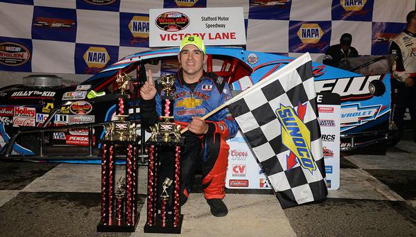 NASCARRegional's tweet photo. #NWMT Victory Lane Image: @WoodyPitkat with his first tour checkered flag at hometown track @StaffordSpeedwy #NASCAR http://t.co/ZrdlOuRUfO