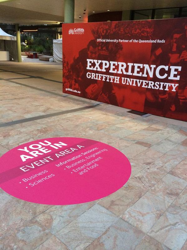 Griffith_Uni's tweet photo. Loving the new signage for tomorrow's Open Day 9am-2pm - Nathan, Gold Coast and South Bank #opengriffith #SetUpDone http://t.co/bQT1XiES3w