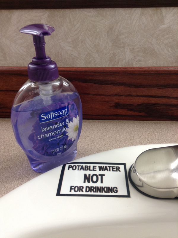 MrTeller's tweet photo. This decal was on the wash basin in a trailer dressing room on a film set today.  It made me laugh heartily. http://t.co/6g7lu1f1x3