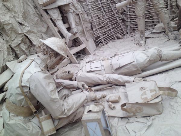 robinwscott's tweet photo. AMAZING WWI trench sculpture made out of brown paper at Shrewsbury Flower Show http://t.co/y7UVHaIpul