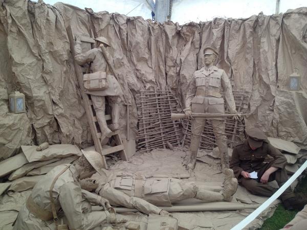 robinwscott's tweet photo. AMAZING WWI trench sculpture made out of brown paper at Shrewsbury Flower Show http://t.co/y7UVHaIpul