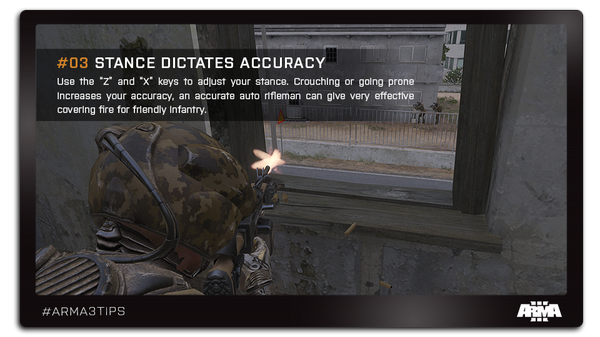 ArmaPlatform's tweet photo. Stance dictates accuracy #arma3tips http://t.co/oUBpRHZ5z0
