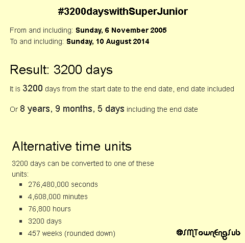 SMTownEngSub's tweet photo. Today, August 10, 2014, marks Super Junior's 3,200th day since debut #3200dayswithSuperJunior http://t.co/rz8CWifGhr