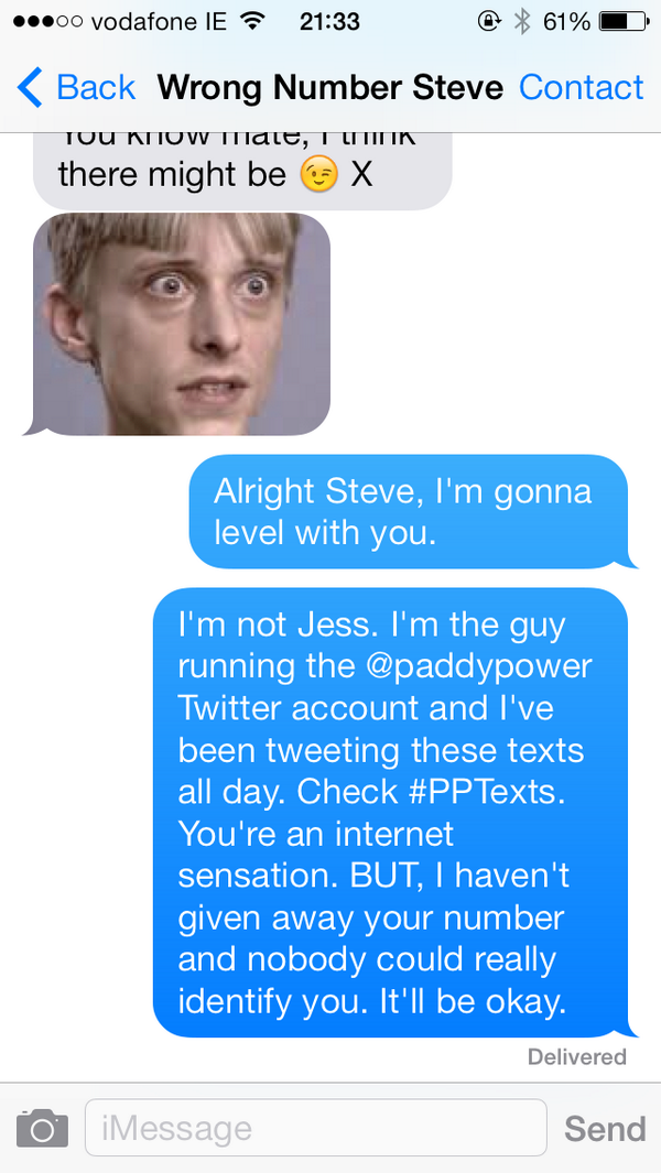 The cat's out of the bag. I really hope he takes this okay. #PPTexts