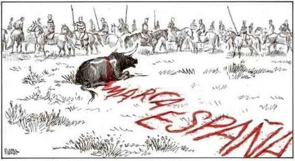 PartidoPACMA's tweet photo. Un año más, @PSOE y @PPopular permitirán la barbarie del Toro de la Vega. Una muestra de decadencia moral. http://t.co/7YTJC4Xfdz