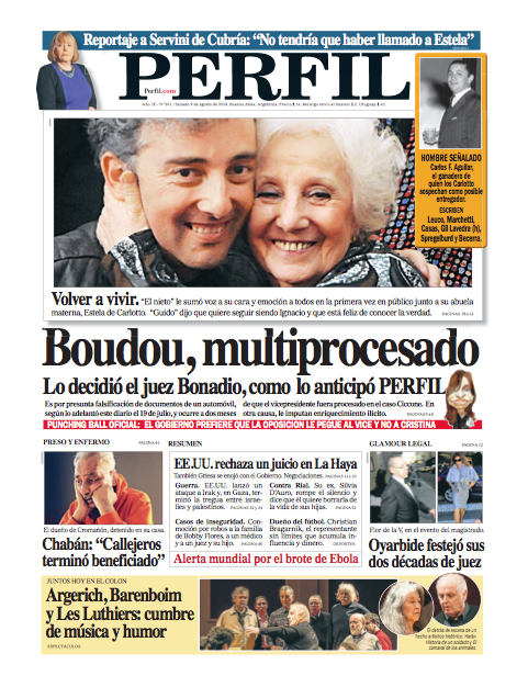 Infomedia24hrs's tweet photo. #DIARIOS #ARGENTINA #PERFIL 9 Agosto 2014 PDF #Directo aqui http://t.co/ygqO9jPl8U  - #ElbaEnGracias #Tapa http://t.co/6xyf1nDIYW