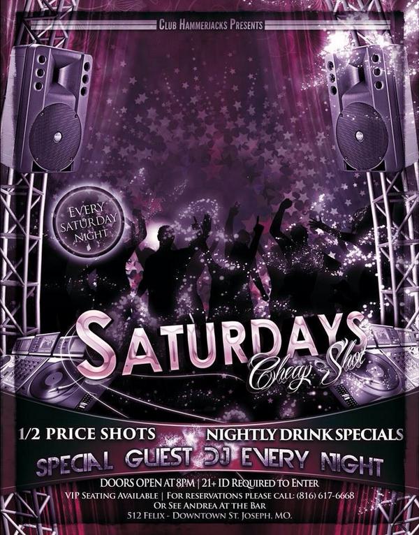 HammerjacksSJ's tweet photo. TONIGHT!

#CheapShotSaturday

@DJSoundninja on the 1s &amp; 2s!

All shots 1/2 price!

Nightly drink specials!

8pm-1am! http://t.co/eeoDmxmhVx