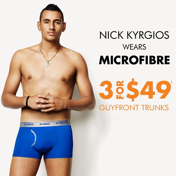 bondsaus on X: Meet our new ambassador, tennis sensation NICK KYRGIOS,  wearing new Bonds Microfibre Guyfront Trunks. #bondsundies   / X