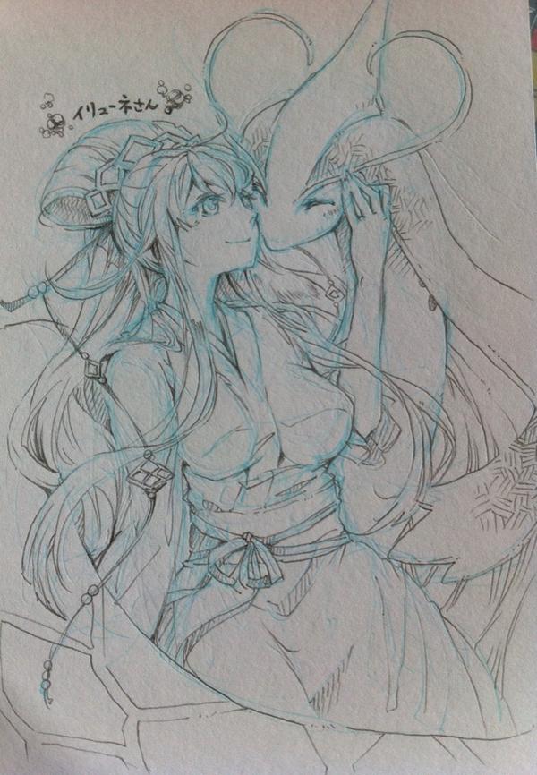 @Emon1224 衣紋ちゃんお待たせいたしました!イリューネさんです。素敵なお子さん、お貸し下さりありがとうございました(*^^*) #シャーペンらくがきでよければお子さん貸してください 