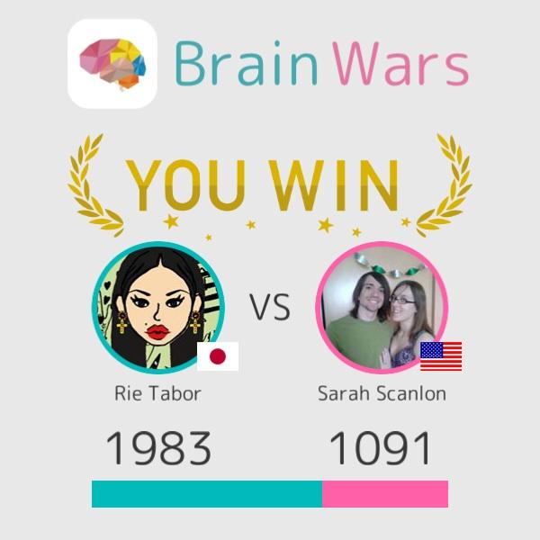Queen0330's tweet photo. I challenged Sarah Scanlon and won:) Let's play! #BrainWars http://t.co/VeO2J4tS1B http://t.co/xUH2ceWhqy