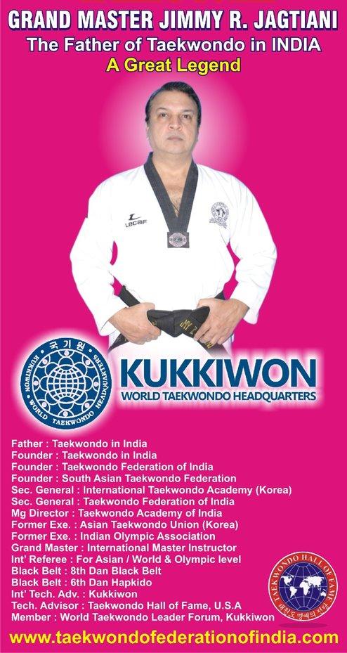 Rewachand's tweet image. Grandmaster Jimmy R. Jagtiani, introduce Taekwondo in India in the year 1975, the TFI was formed in the year 1976.