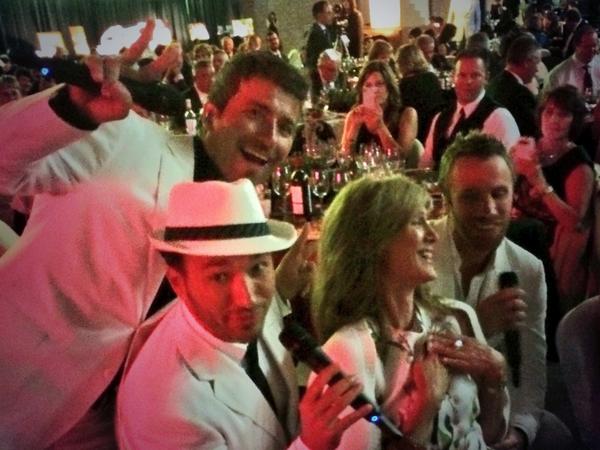 WBrettWilson's tweet photo. @TenorsMusic - Fraser / Remi / Victor - working the audience in style at #AmberBall #GPDinoDig http://t.co/MkP6y4CbmU