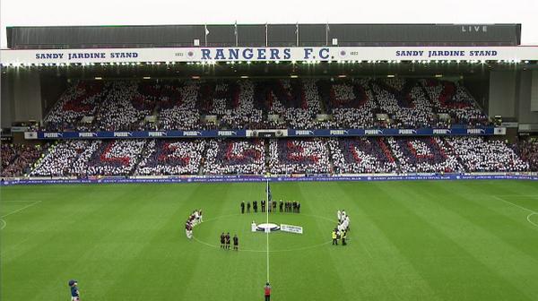 SkySportsPL's tweet photo. A minute's applause rings round Ibrox for Sandy Jardine. http://t.co/2izyb8F4XX #SkyFootball http://t.co/k2HiYdpllG